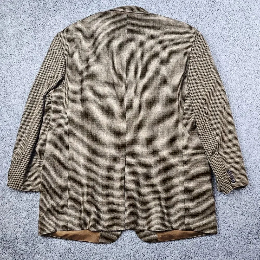 Brooks Brothers Blazer Sport Mens 46R Tan Houndstooth Wool Cashmere Coat Jacket
